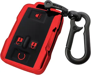 for Chevrolet key fob cover case with Metal buckle,Soft TPU key Shell/skin,4-Buttons fit GMC chevy Colorado Silverado Suburban Tahoe Silverado Remote Key Vehicle Accessories(Red)