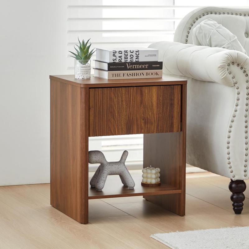 Giratree 2 Piece Mid-Century Modern Nightstand Set, Farmhouse Bedroom Nightstand, Small Side Table with Storage, Recessed Cabinet Wood Nightstand