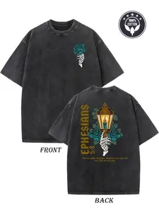 Vintage Ephesians 28-9 Bible Verse T-Shirt - Heavyweight 230gsm Double-Sided Faith Apparel, Unisex Oversized Streetwear with Greek Scripture (Ephesians 2:8-10 Inspired) - Breathable Black Church Outfit for &
