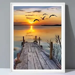Sunset Scenery Wild Goose Pattern DIY Diamond Arts Colorful Painting Kit without Frame, Full Round Diamond Mosaic Art Craft with Tools for Home Decor
