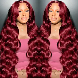 99j Burgundy Lace Front Wigs Human Hair 13x4 Body Wave Lace Front Wigs Human Hair Pre Plucked Glueless Red Wig Wine Red Lace Front Wigs Human Hair Wigs for Women Reddish Brown 180 Density 26 Inch