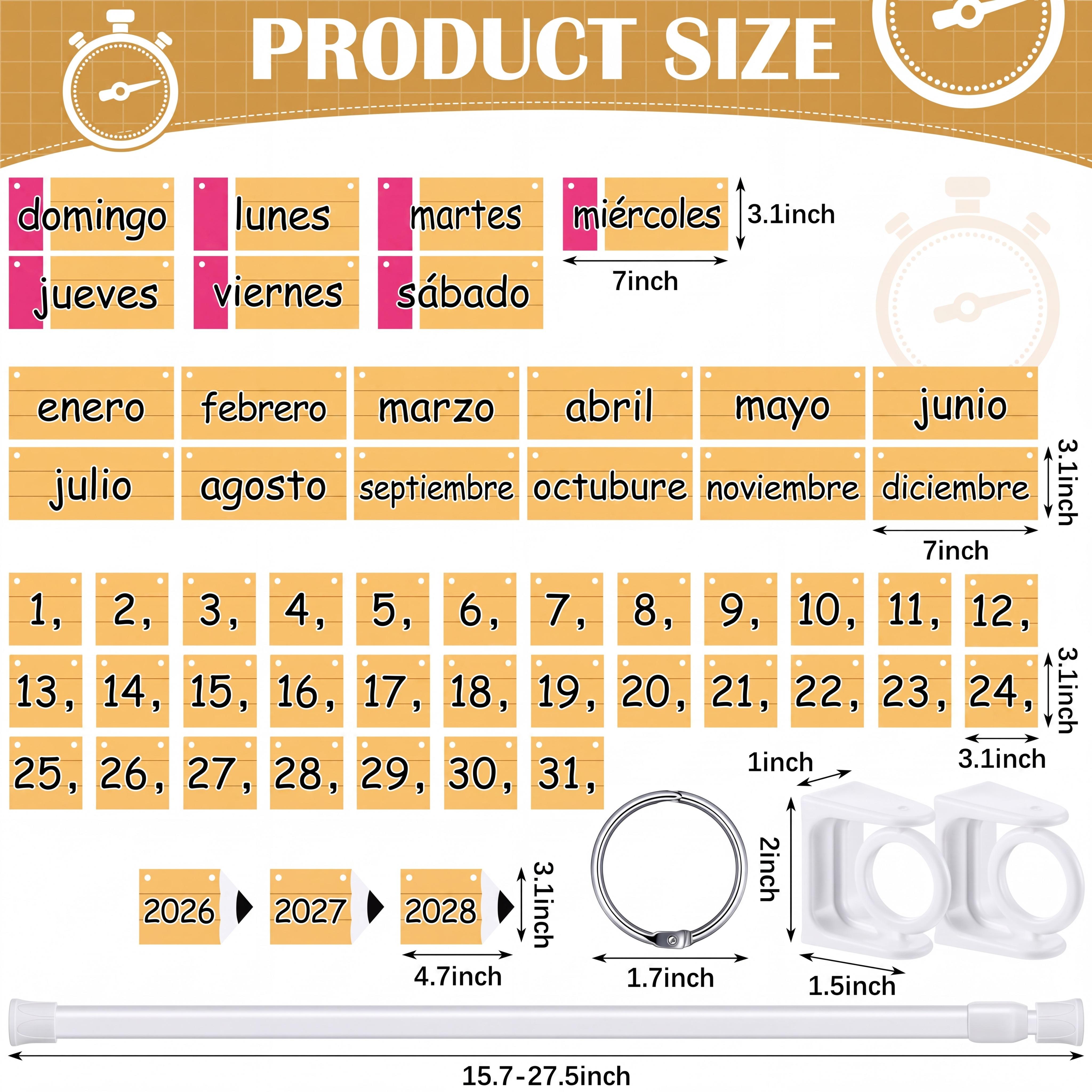 Spanish Classroom Flip Calendar Back to School Reusable Classroom Calendar Calendario Espanol First Day of School Bulletin Board White Board Classroom Decor Teacher Hack Organization Kit Include Rod and 54 Date Cards for Preschool kindergarten Primary