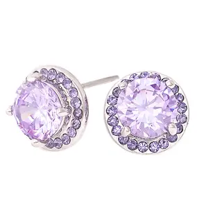 Men's Women's Radiant Lavender Cubic Zirconia Halo Stud Earrings, 11mm