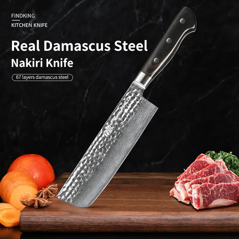 FINDKING Raven Series 7-Inch Japanese Nakiri Knife - Thick Rustproof Steel Blade, Ergonomic Straight-Edged Usuba Vegetable Cleaver for Efficient Chopping, Mincing (Rust Resistant Kitchen Cutlery)