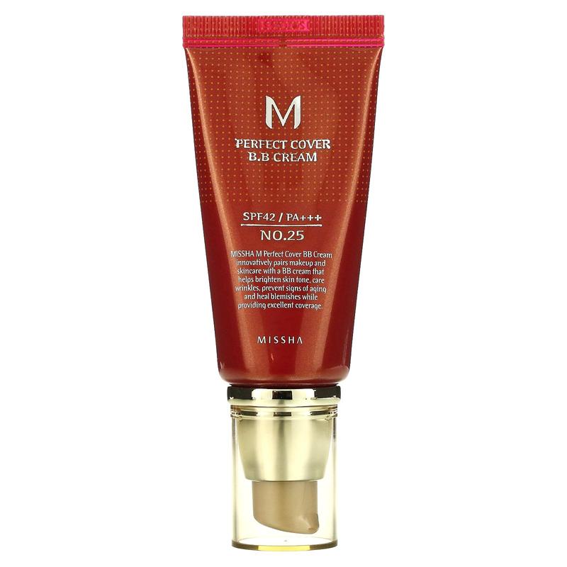 Missha M Perfect Cover B.B Cream, SPF 42 PA+++, No. 25 Warm Beige, 1.7 oz (50 ml)