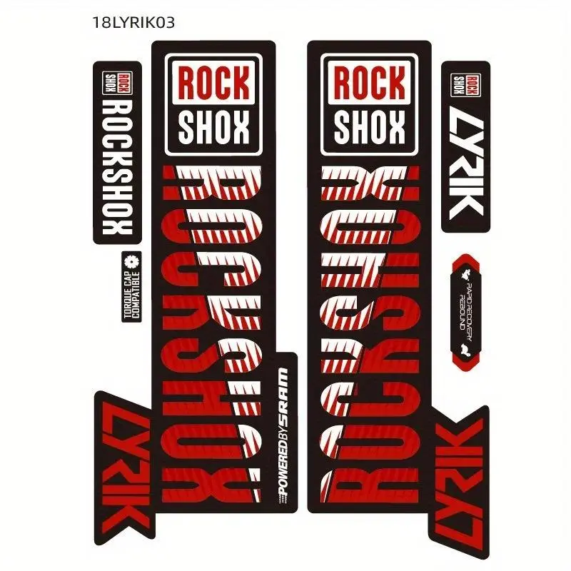 mountain bike front fork sticker, black and red color scheme, waterproof and weatherproof design, perfect for your bike.