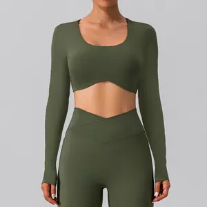 Women's Breathable Compression Gym Shirt - Tight Long-Sleeve Sporty Sports Top with Sexy Back-Showing Design for Yoga, Fitness, Compression Shirt, Sporty Sports Tops