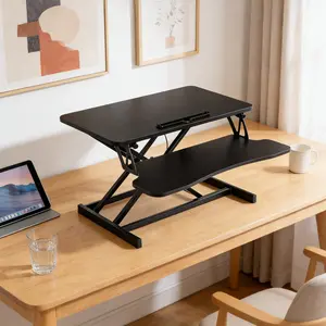 Standing Desk Converter, 32" Wide Height Adjustable Sit Stand Up Desk Riser with Keyboard Tray, Desktop Workstation Riser for Home Office Computer Laptop, Particle Board, White