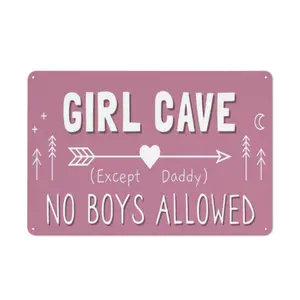 Girl Cave Sign for Girls Room, No Boys Allowed Door Sign, Cute Room Decor Sign for Bedroom Door, Funny Girls Only Sign for Kids Room, Teen Girl Wall Decor 12x8 Inch