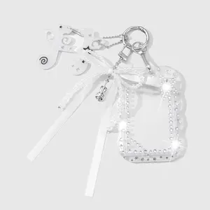 1 piece INS creative minimalist sweet fashionable faux pearl ribbon bow acrylic musical note card holder case ‘includes 1 sticker’ DIY keychain bag charm suitable for star fans and students for everyday wear holiday gift