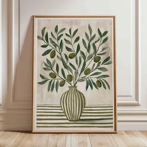 Olive Branch Mediterranean Kitchen Wall Art Rustic Botanical Poster J