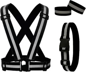 3 Piece Reflective Running Gear Set, High Visibility Safety Vest, Reflective Belt and Armbands for Men, Women & Kids, Adjustable Night Running, Cycling, Walking Gear