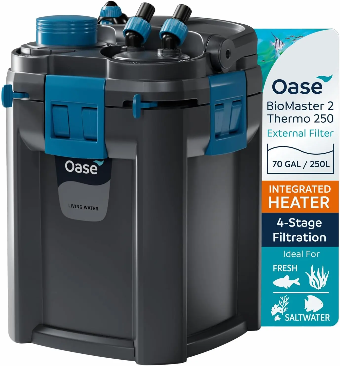 OASE BioMaster 2 Thermo 850 Canister Filter for Aquariums – External Aquarium Filter with Built-in Heater – EasyClean Pre-Filter, Quiet Operation – Freshwater & Saltwater, Up to 225 Gallons