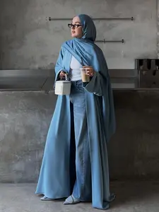 Elegant Women's Long Abaya, Comfortable Woven Fabric, Regular Long Sleeves, Slight Stretch, Versatile Fashion, All Seasons