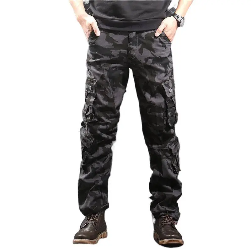 Men's Camouflage Cargo Pants, Loose Fit Mid Waist Casual Athletic Pants in 100% Cotton with a Zip Closure and Multi-Flap Pockets, Multi Flaps
