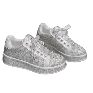 Rhinestone casual women's shoes, lace-up sneakers, versatile and fashionable white shoes