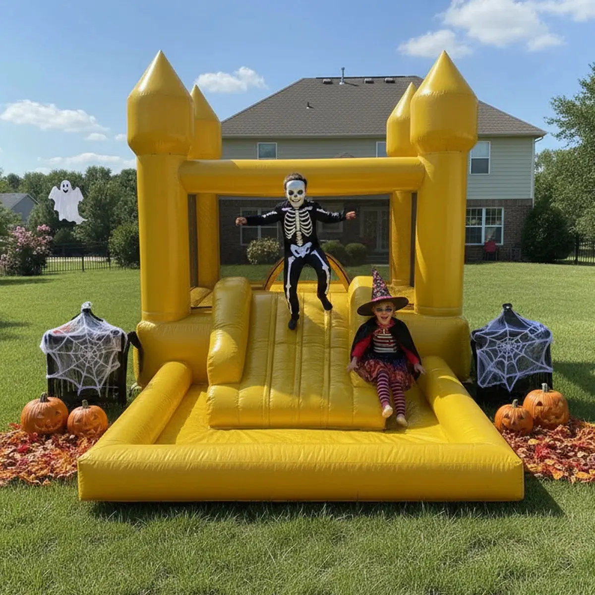 13ft PVC Gold Bounce House With Slide & Ball Pit & Air Blower For Kids toddlers Birthday Party Events Commercial Rental Halloween decorations