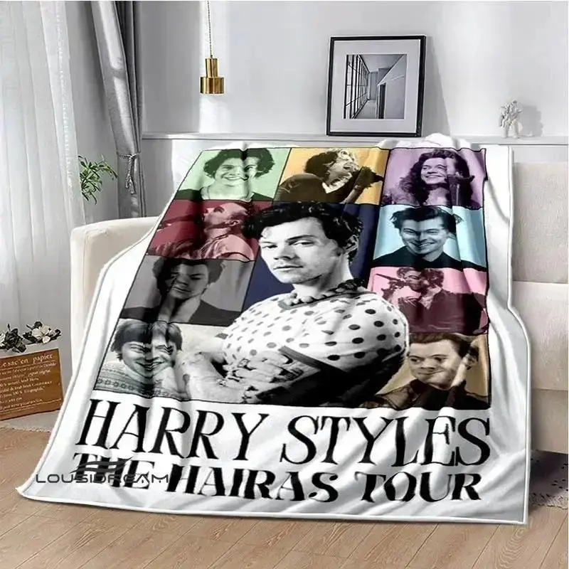 Harry-style singer-themed printed flannel blanket, a soft and warm picnic blanket, sofa bed, comfortable and cozy blanket, bedding, travel, bedroom decoration, birthday and Christmas gifts for music lovers