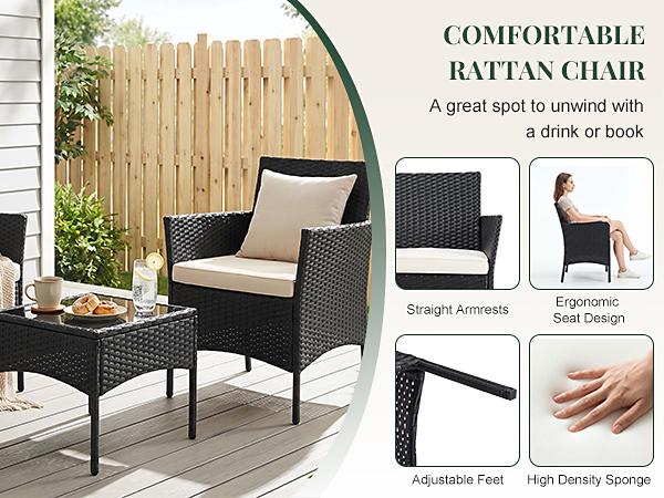 3-Piece/4-Piece Patio Furniture Set, Wicker Outdoor PE Rattan Furniture with Coffee Table & Washable Cushion, Compact Bistro Conversation Seating for Balcony, Garden, Poolside 3-Piece/4-Piece Patio Furniture Set, Wicker Outdoor PE Rattan Furniture with Coffee Table & Washable Cushion, Compact Bistro Conversation Seating for Balcony, Garden, Poolside