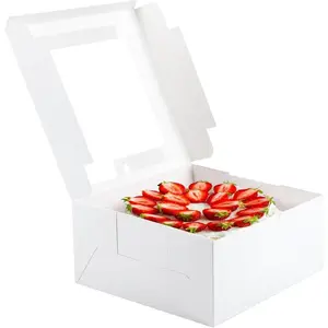 4 Pack Cake Boxes 10 Inch, Disposable Cake Transport Container, White Bakery Boxes with Large Window, for Cookies Pies Cupcakes Pastry (10105 Inches)