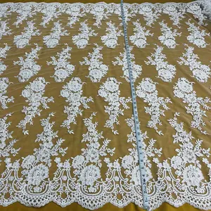 Corded Bridal Lace Fabric, Embroidered Floral Polyester Mesh for Wedding Gowns and Special Occasions, Durable & Versatile, 54 Inches Wide