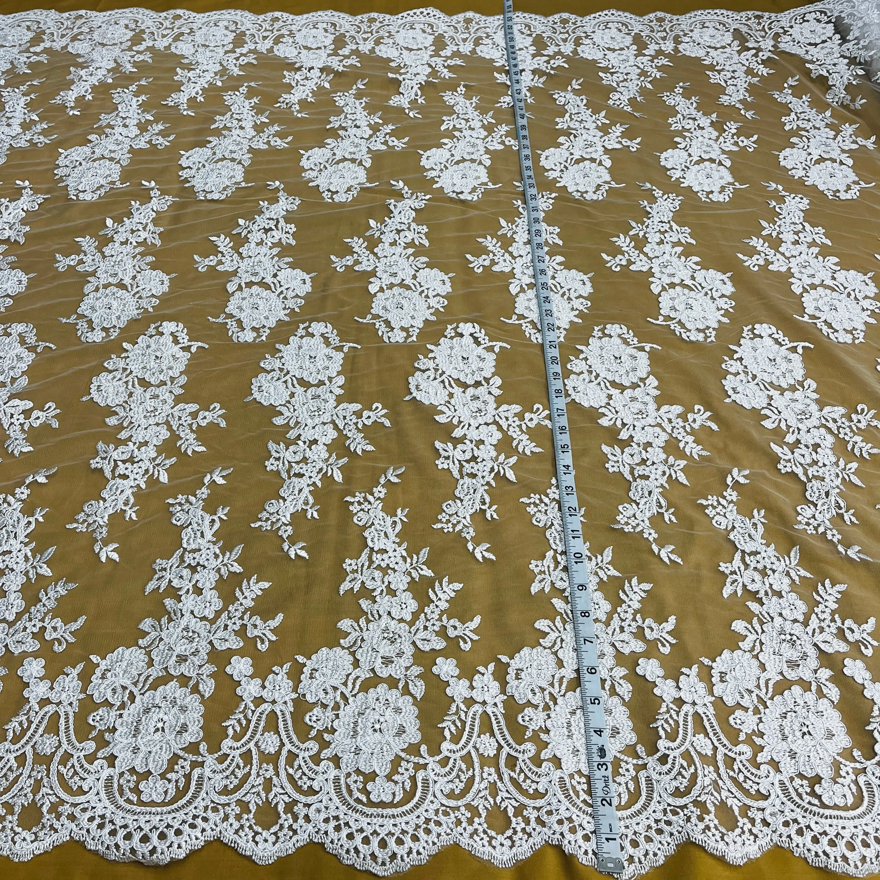Corded Bridal Lace Fabric with Floral Embroidery, Lightweight Polyester Mesh for Formal Wedding Gowns & Special Occasion Dressmaking - 54" Wide, Sturdy, Versatile, 54 Inches, Durable, Elegant Touch, Handcrafted Lace, Quality Craftsmanship, Ivory