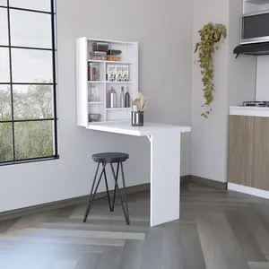 【GOOGREAT】Wall Foldable Table with Multiple Shelves, White
