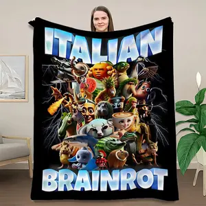 Italian Brainrot Whimsical Collage Flannel Blanket, throw blanket，Quirky Characters & Bold Typography, Super Soft Warm Throw for Pop Culture Enthusiasts Boy's gift Girls' gifts Christmas gift