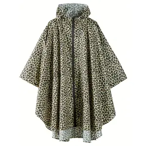 Rain Poncho Jacket Coat Hooded Zipper Style with Pocket for Women Adult
