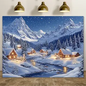 Christmas Village & Snow Forest Backdrop - 70.8x90.5in Polyester Party Banner for Living Room, Outdoor Decor, Live Streaming & Photo Studio