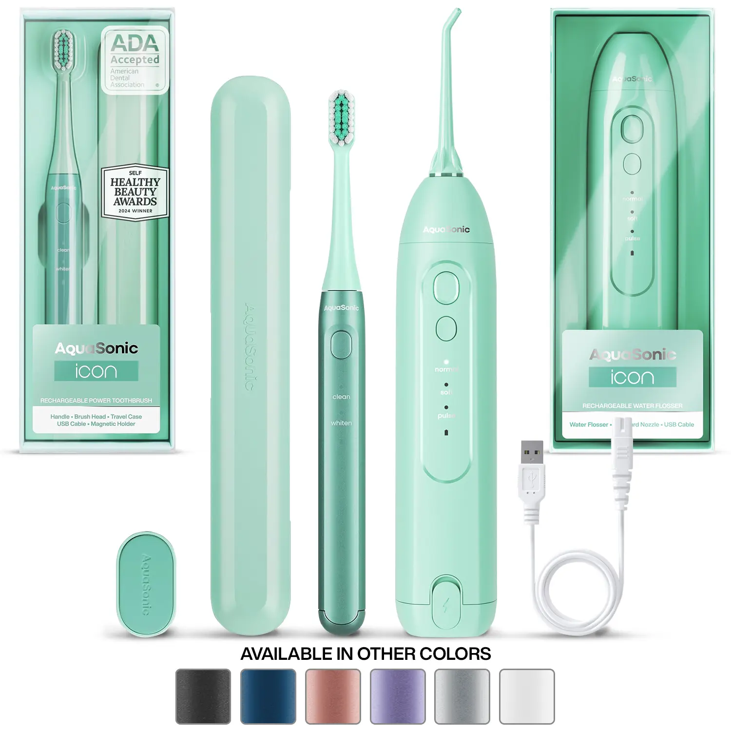 Icon Electric Toothbrush & Water Flosser Bundle - Travel case, charging cord Daily Oral Daily Oral Cleansing | AquaSonic Icon Electric Toothbrush & Water Flosser Bundle - Travel case, charging cord Daily Oral Daily Oral Cleansing | AquaSonic