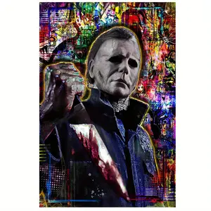 1PC Framed 2D Flat Halloween Michael Myers Horror Themed Canvas Art - Suitable for Living Room, Bedroom, Office or Bar Wall Decoration, Halloween Art Poster, Creative Room Wall Decoration, Ornaments, Decor, Decoration