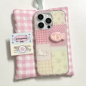 Cute Cat Pattern Phone Case with Fish Sticker, Fashion Phone Protective Cover, Phone Accessories Compatible with iPhone 15 14 13 12 11 Pro Max, Casing