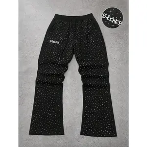 Men's Y2k Sweatpants Sparkly Rhinestone Drawstring Elastic Waist Flare Pants Streetwear