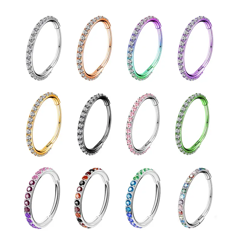 thumbnail image 2 of Thin 18G Hinged Clicker Nose Ring & Segment Hoop - Gold, Black, Rainbow Steel 2 of 6