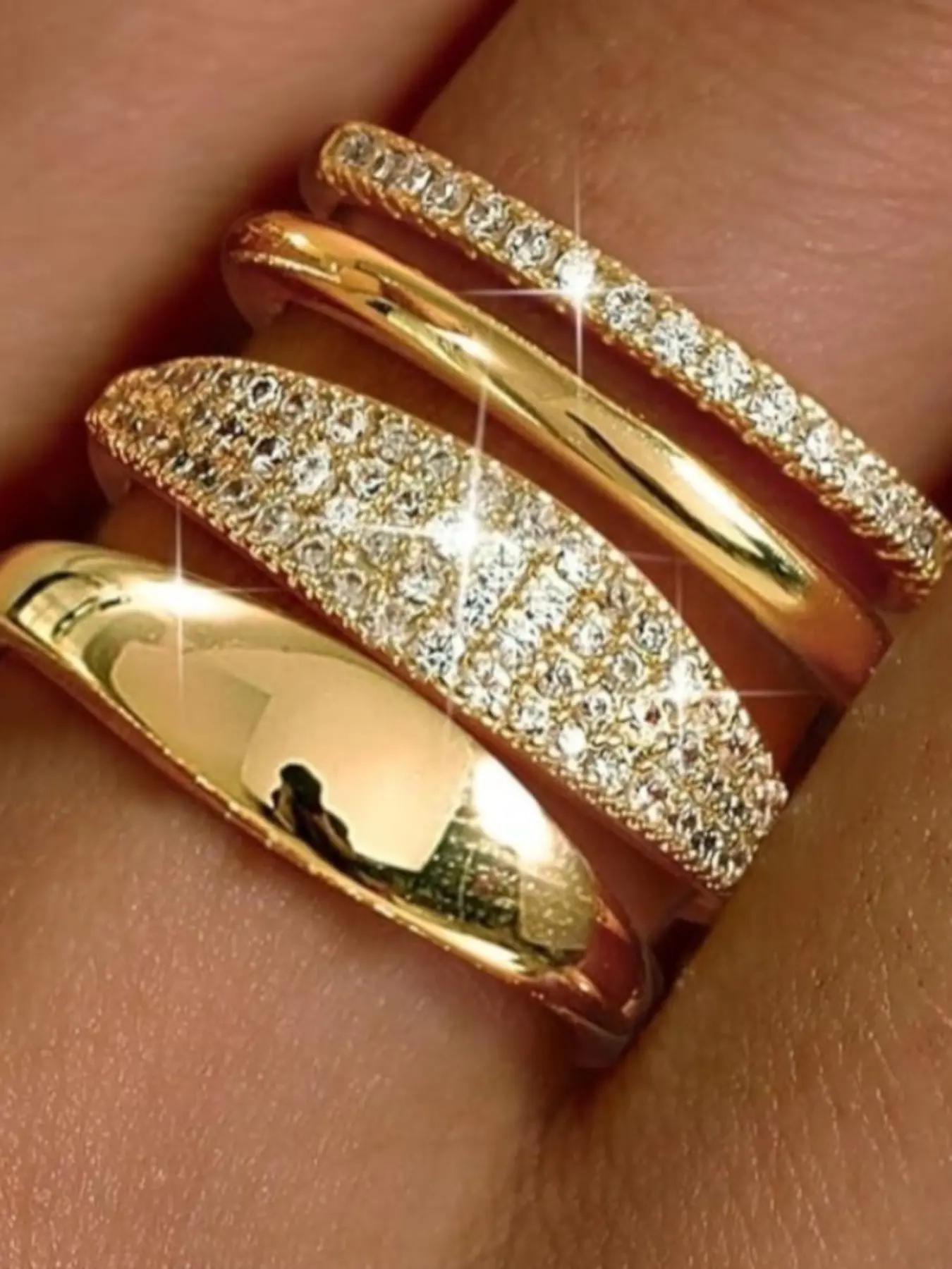 4 Pcs Elegant Stackable Rings Set for Women Non Tarnish Dainty Cubic Zirconia Wedding Bands Ring Set Minimalist Trendy Statement Engagement Promise Thumb Rings Stacking Size 5-10 Elegant Fashion Rings Beautiful Rings