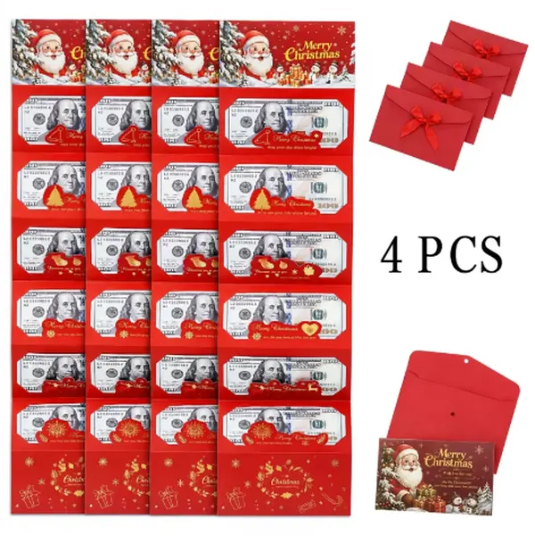 4Pcs-Christmas Money Holders for Cash,Christmas Cash Gift with Envelopes 6 Slots,Surprise Money Envelopes Xmas Gift Card For Men Women Girls Boys for Anniversary Holiday Xmas Party Supplies,Surprise Money Clip,Creative Cash Gift Wallet