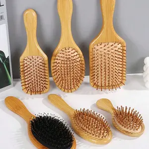 Bamboo Massage Hair Comb, Wide Wooden Bristle Comb, Real Wood Comb, Home Styling Air Cushion Comb, Hair Detangling Comb, Hair Care Comb, Suitable for Straight and Curly Hair