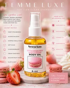 Strawberry Macaron Body Oil - Yummy 4 oz Fragrance Body Oil for Skin Care