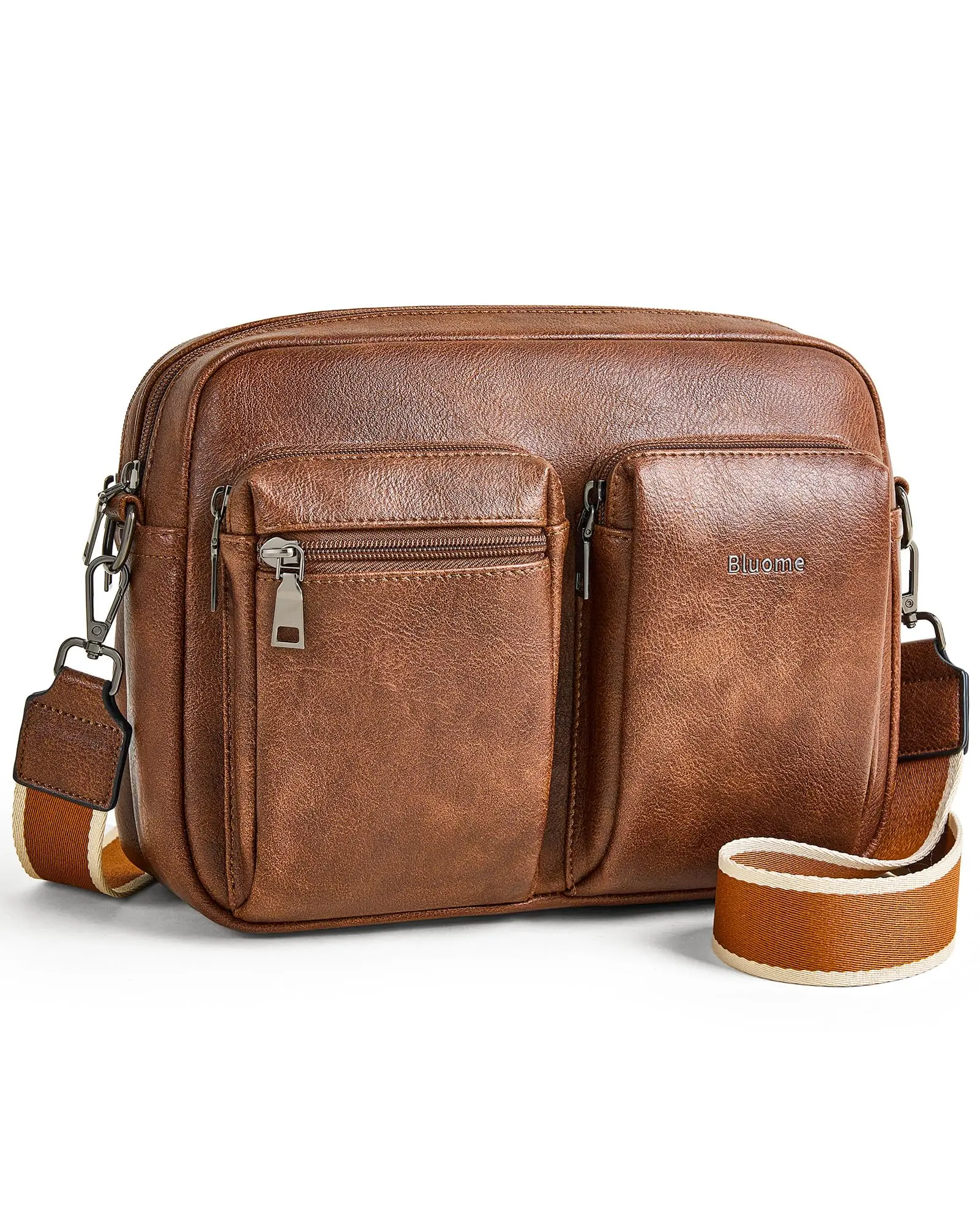 Bluome Crossbody Purse for Women Multi Pocket Crossbody Bag with 3 Front Pockets Vegan Leather Shoulder Bag Everyday Travel Bag