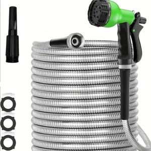 50FT Stainless Steel Garden Hose, Water Hose with 10 Function Sprayer Nozzle & Adjustable Nozzle, Garden Hose Rust Proof Kink Free & Tangle Free Flexible for Lawn, Car, RV, and Outdoor Watering