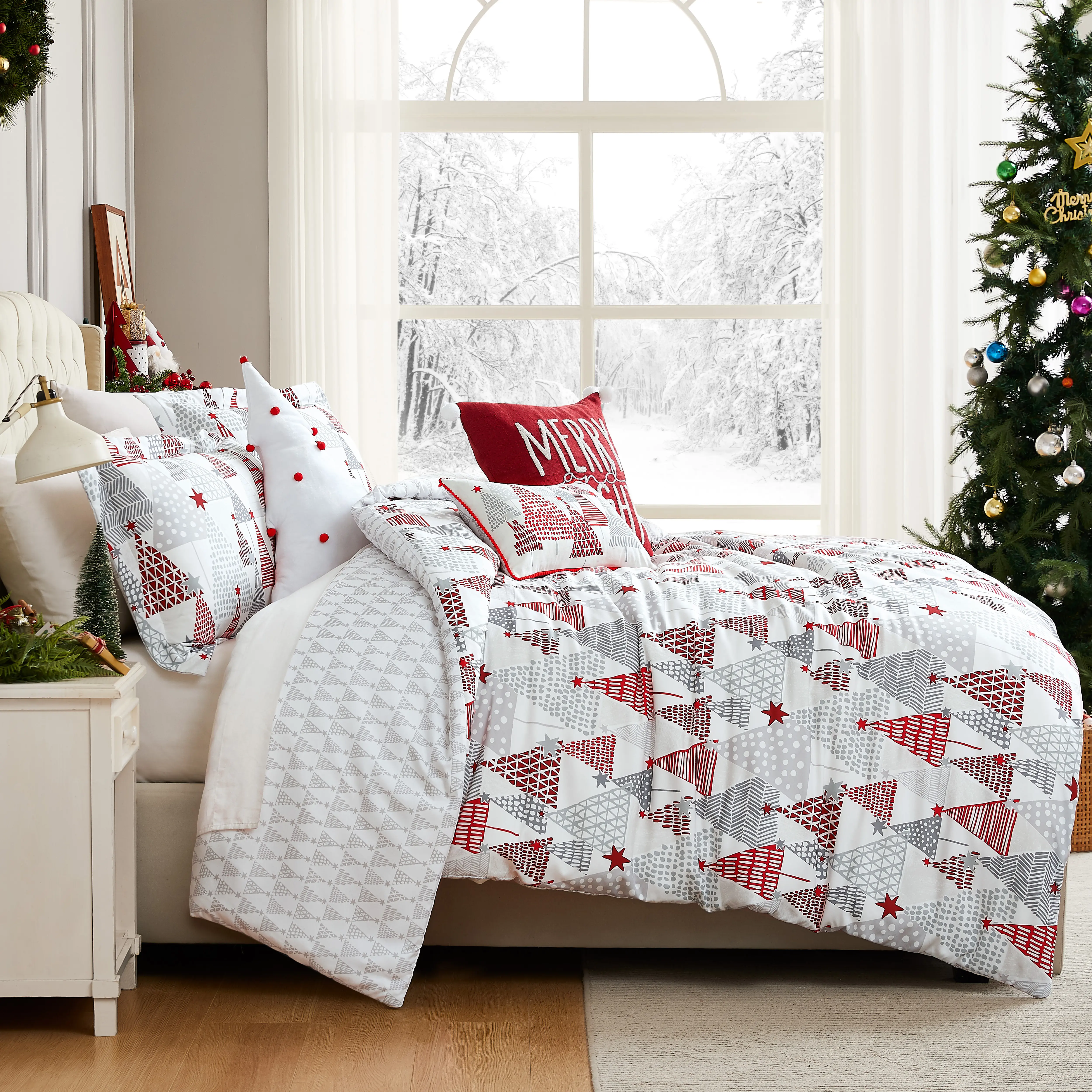 6-Piece Soft Complete Bedding Set - Twin/Twin XL Double-Brushed Microfibre Collection with Down Alternative Filling Comforter, Machine Washable