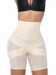 Women's High-Waisted Shaping Shorts, Contrast Lace Design, Moderate Fabric Thickness, All-Season Casual Wear, Comfortable & Stylish