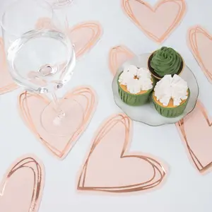 20-Pack Paper Cocktail Napkins Rose Gold Heart Shaped - Disposable Beverage Napkins for Parties