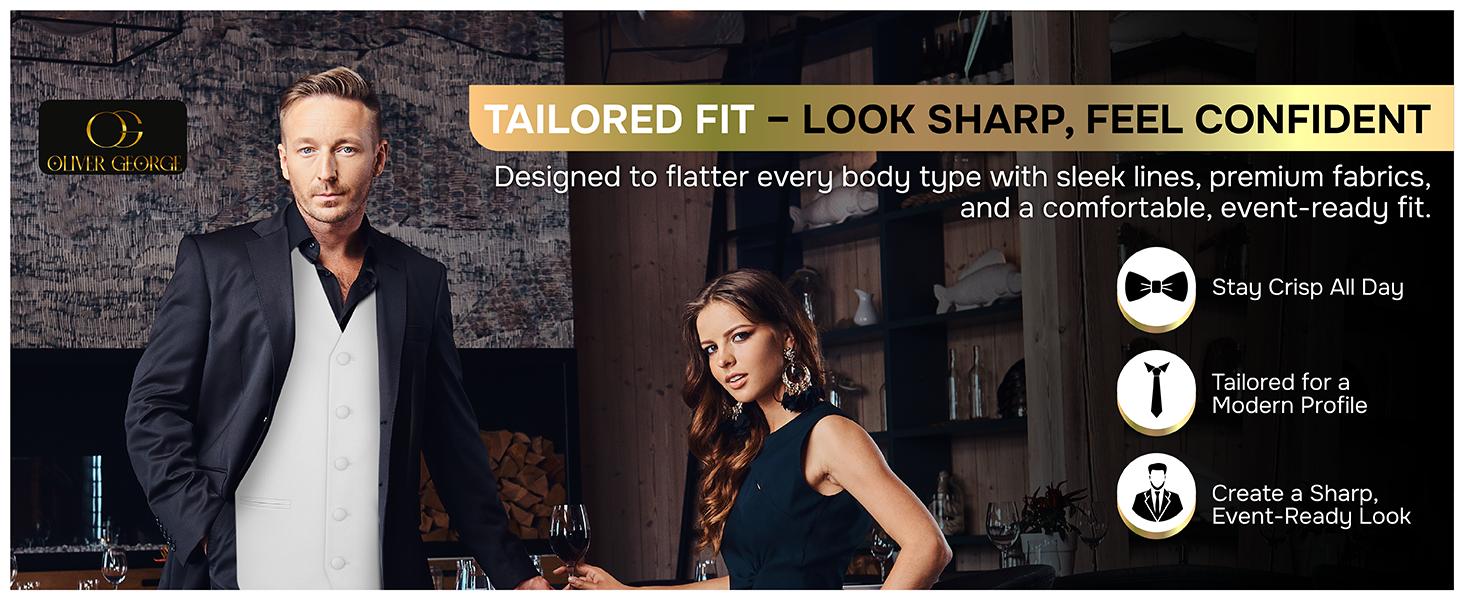 Oliver George Men's 4pc Formal Vest Set: The Ultimate Wedding & Prom Look | Includes Waistcoat, Tie, Bowtie & Pocket Square | XS-4XL All Sizes | 20+ Stunning Colors