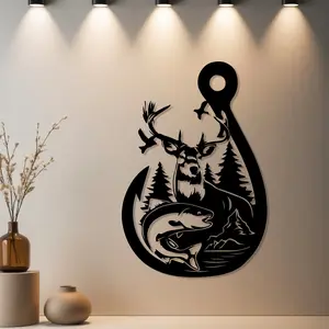 Housewarming Gift, 1pc Deer & Fish Metal Wall Decor, Wall Art Decoration, Deer & Fish Statue Mural with Premium Finish - Ideal Gift for Housewarming, Christmas, Anniversary, Valentine's Day - Metal Wall Sculptures