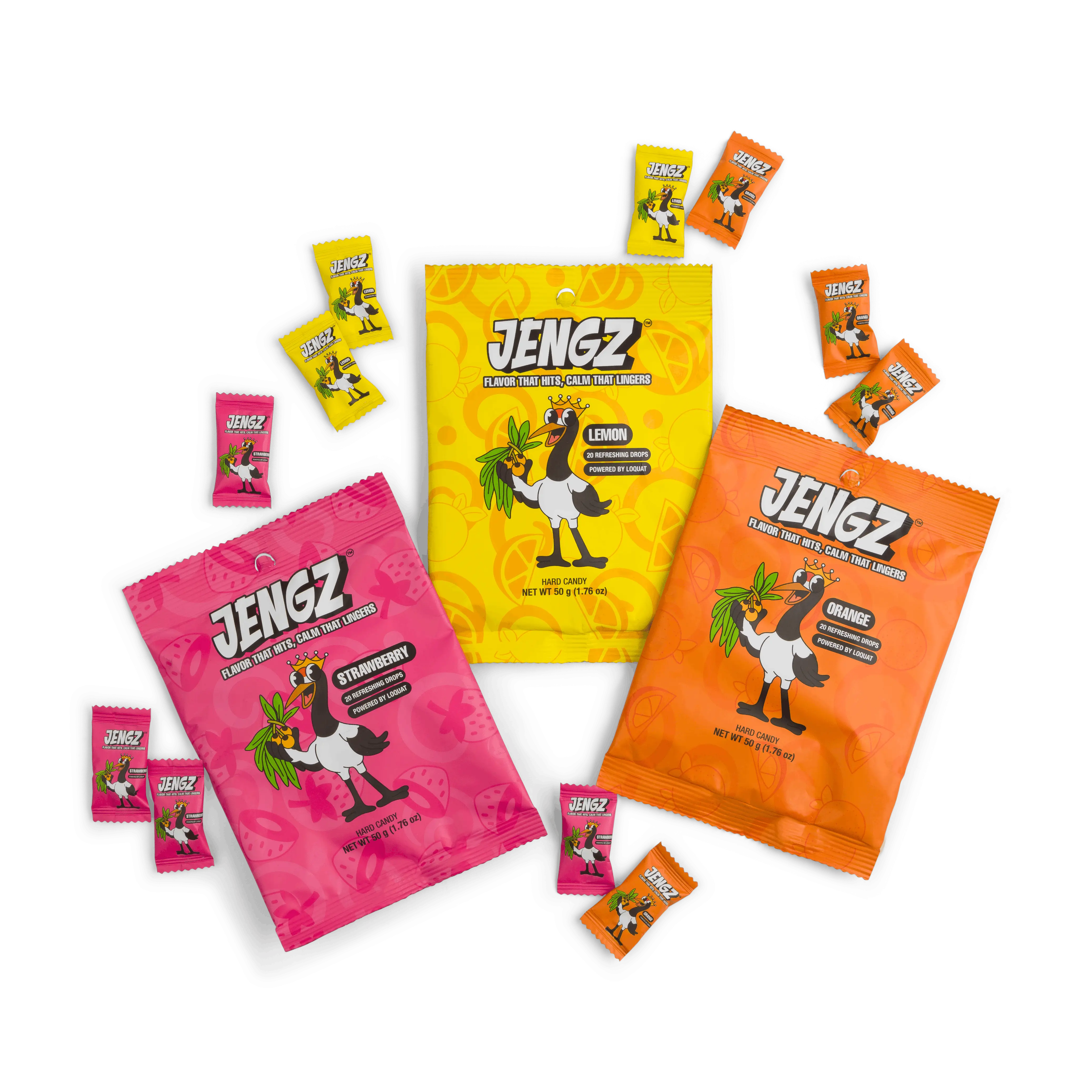 JENGZ Refreshing Hard Candy Drops Powered by Loquat – Orange, Strawberry & Lemon 3-Pack