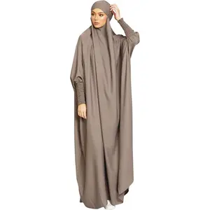 Khalat Women'S Solid Abaya Muslim Dress One-Piece Full Length Prayer Robe Overall Hijab Thobe Hooded Abaya Dress khalat