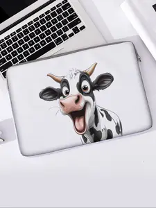 Cute Cow Pattern Notebook Cover, Soft PU Leather Case for Laptop & Tablet, Casual Zipper Storage Bag for All Seasons