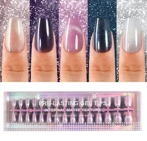 150Pcs Cat Eye Press on Nails, Plauva Short Coffin Fake Nails, Glossy Glitter Cat Eye Nail Tips, Soft Gel Stick On Nails for Women and Girls 15 Sizes